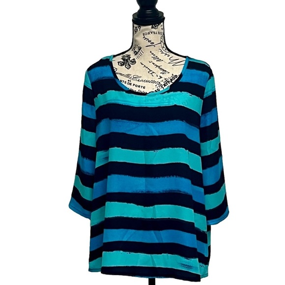 Express Vintage Y2K Striped Tunic Blouse Women’s L Blue Black Batwing Nautical - Picture 1 of 9